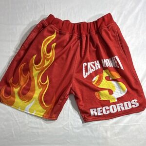Cash Money Records Mens Red Mesh Basketball Shorts L Graphic Flame Pockets